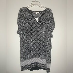 BLACK RAINN Dress A-Line Black White Floral Lined Polyester Knee Length NWT